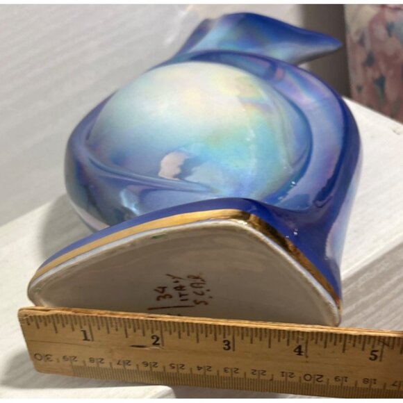 Vintage SCAR Italy Vase Art Deco Blue Iridescent Finish Nautical Sailboat 10" - Picture 7 of 7